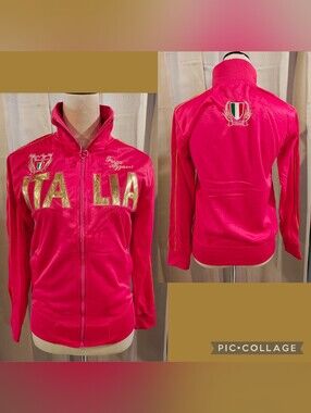 🔥 Y2K NWT DEADSTOCK HOT PINK ITALIA SATIN FINISH TRACK JACKET 🔥